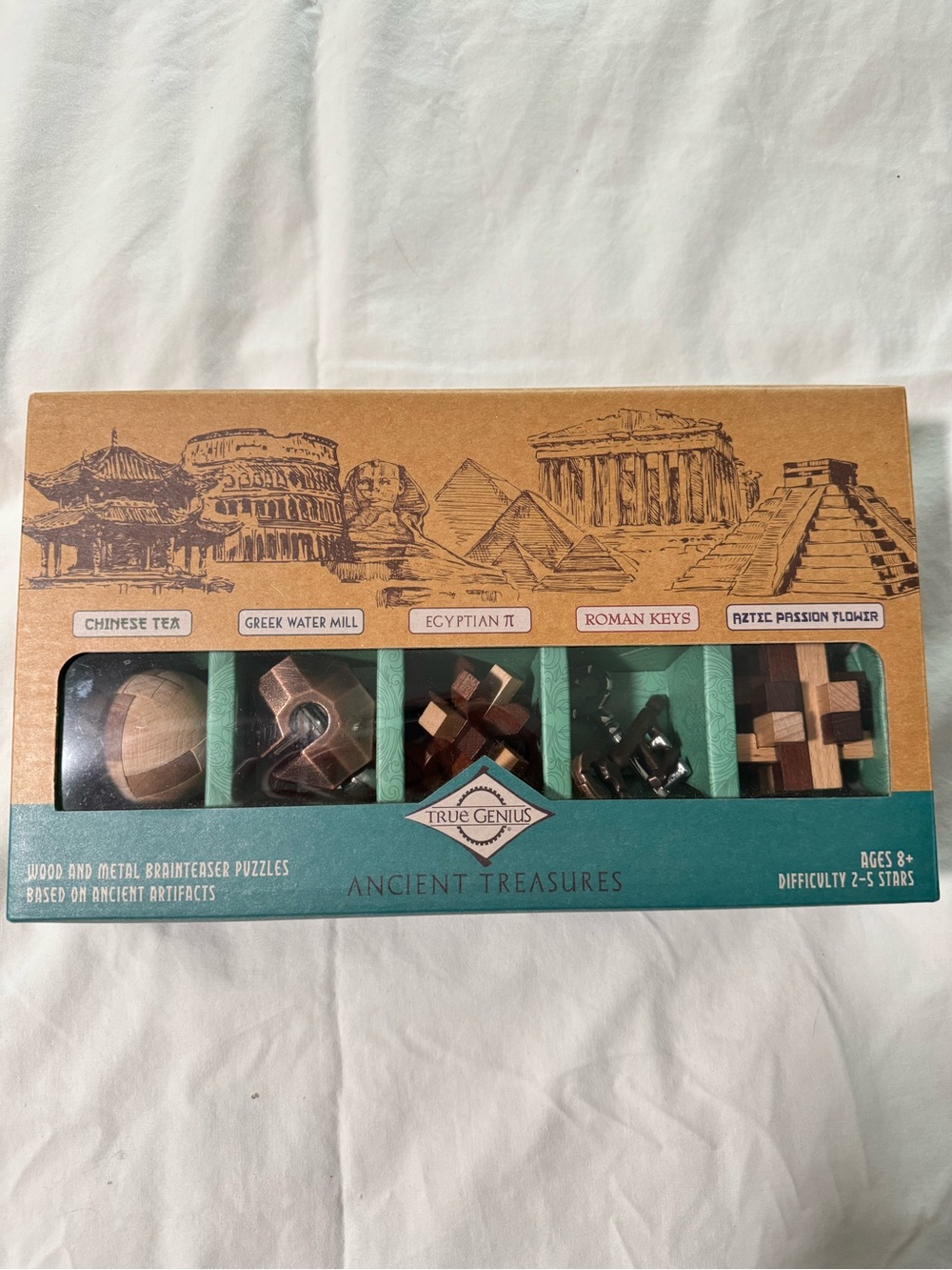 Ancient Treasures Wooden & Metal Brain Teaser Puzzle Set - Brown